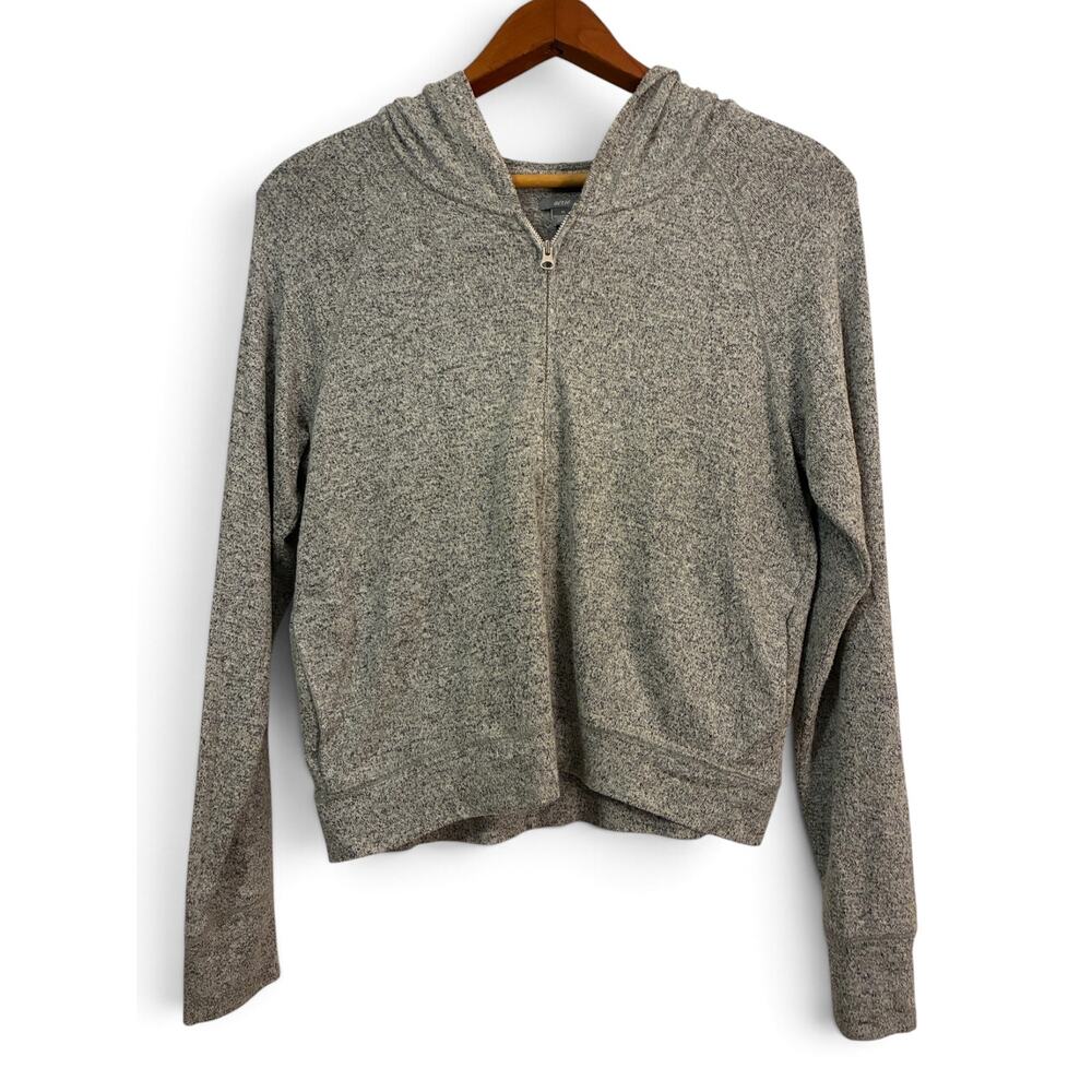 Aerie Gray Heather Cropped Full-Zip Hoodie Sweater